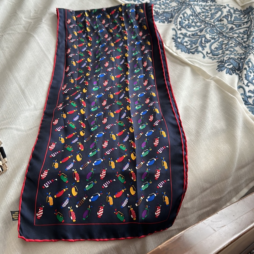 Silk golf scarf 11” by 54” rolled hem gorgeous colors great gift